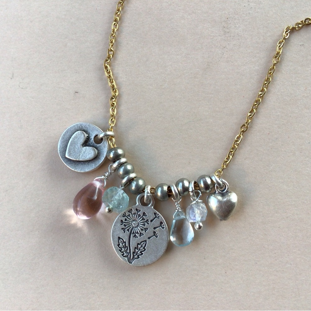 Sundance Charm dandelion heart gemstone Necklace - Picture 7 of 15